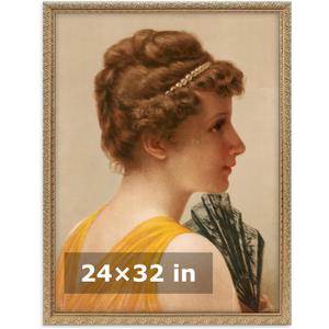 HLiWEGNS Vintage Gold 24x32 Frame, Single Frame, Wood Poster Frame with Gold Finish for 24 x 32 Poster, Antique Ornate Frame for Wall Decor, Gallery Artwork, Photo Display