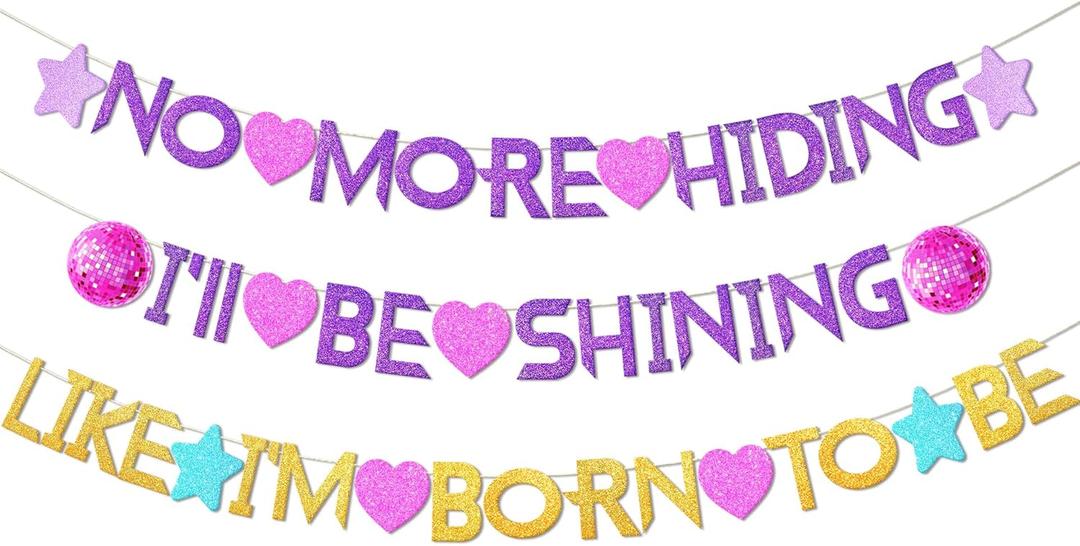 AFZMON Hunters Birthday Decorations Banner, No More Hiding, I' ll Be Shining Theme Birthday Party Supplies, Glitter Decorations Need DIY Banner for Girls
