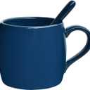 Bosmarlin Ceramic Coffee Mug with Spoon, Blue Tea Cup for Office and Home, Dishwasher and Microwave Safe, 14 oz, 1 Pack, Blue