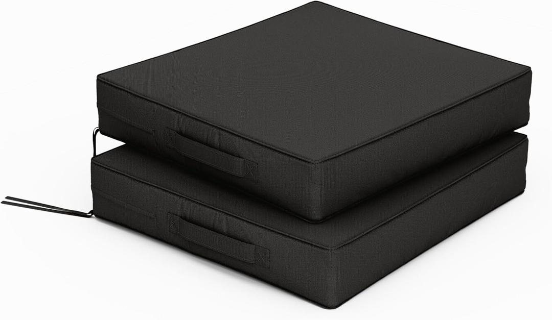 Patio Chair Cushions 17 X 16 X 3 Inch Waterproof Outdoor Seat Cushions for Patio Furniture, Outdoor Sofa Couch Pads with Ties & Handle, Set of 2, Black