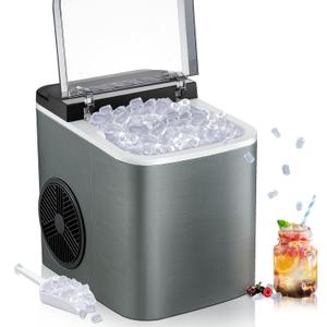Upgraded Ice Maker Countertop 28Lbs/Day, 15H Timer, 9 Ice Cubes in 6 Mins, Self-Cleaning Portable Ice Makers 2 Size Bullet Cube, Ice Machine Maker with Scoop, for Home, Kitchen, Camping