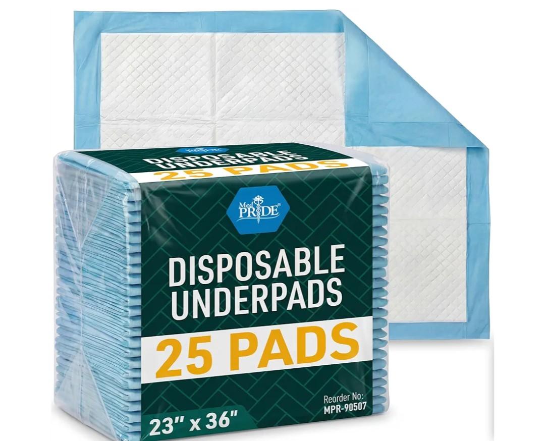 MED PRIDE Disposable Underpads 23'' X 36'' (25-Count) Incontinence Pads, Chux, Bed Covers, Puppy Training | Thick, Super Absorbent Protection for Kids, Adults, Elderly | Liquid, Urine, Accidents