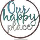 Hotop Our Happy Place Metal Wall Sign Metal Hanging Art Outdoor Plaque Wall Decor Lettering Home Sign for Home Living Room, Bedroom, Kitchen, Shop and More(Classic Style,Mixed Color)