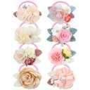 Dizila 8 Pack Decorative Pearl Flower Hair Ties Rubber Bands Elastics Stretchy Floral Hair Scrunchies Pigtail Ponytail Holders for Baby Girls Infants Toddlers Kids Teens