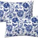 Blue and White Porcelain Floral Butterfly Pillow Cover 12x20 Set of 2,Vintage Chinoiserie Throw Pillow Covers Farmhouse Pillow Cushion Case for Couch Living Bedroom Sofa Modern Home Decor
