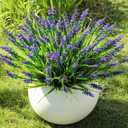 16 Bundles Artificial Plants Outdoor, UV Resistant Fake Lavender & Monkey Grass, Realistic Plastic Faux Plants for Balcony, Patio, Porch Greenery Decor, Planter Filler (Purple)