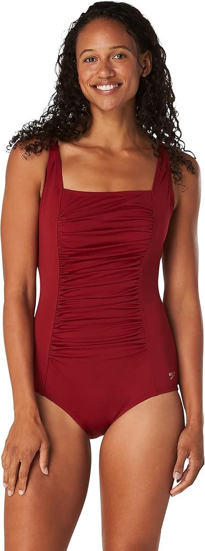 Speedo Women's One Piece Swimsuit-Shirred Tank Moderate Cut, High Bra Support One Piece Swimsuit
Size 8