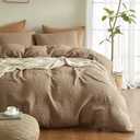 SE SOFTEXLY Muslin Duvet Cover Queen Size, 100% Washed Cotton Duvet Cover Set, Ultra Soft Comforter Cover Linen Like, 3 Pieces Minimalist Gauze Duvet Cover with 2 Pillowcases, 90"x90", Light Brown