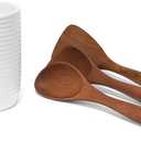Nambe x Tom Papa Breaking Bread Canister with Acacia Wood Utensils - Contemporary Stoneware Kitchen Tool Holder, Includes Round Spoon, Flat Spoon & Spatula - Modern Baking & Cooking Tools