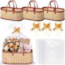 Reallnaive 3 Sets Empty Gift Baskets to Fill Large Bamboo Woven Baskets with Handles 15.8 x 7.9 x 6.3 inch Includes Clear Wrap Bags and Bows for Raffle, Baby Shower, Graduation,Wedding