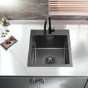 15x17 Inch Black Bar Sink Drop In Kitchen Sink, Topmount Stainless Steel Square Small Sinks, Single Bowl Kitchen Sinks for Laundry Wet Bar Prep RV Office Outdoor Yard with Grid & Drain