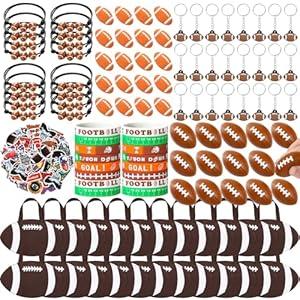 Aoriher 194 Pcs Football Party Favors Set Football Goodie Bag Silicone Charm Bracelets, Mini Bouncy Balls, Toy Keychains, Non Woven Gift Goodie Bags, Sticker Eraser for Sports Party Supplies