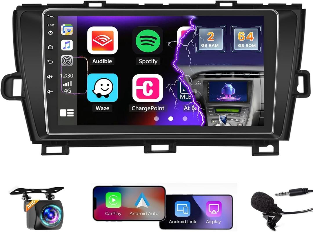 8 Core 2+64G Inefala for Toyota Prius 2010-2015 Android Car Stereo Radio with Wireless Carplay Android Auto, 9 Inch Touchscreen with GPS WiFi Bluetooth5.0 EQ DSP SWC 59UI Backup Camera MIC