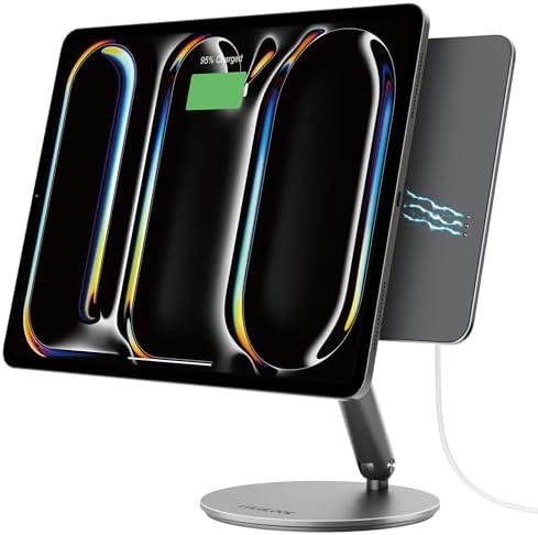 LULULOOK Magnetic Wireless Charging Stand for iPad Pro 13" M4 (2024) Only, 360° Rotating Base with Anti-Slip Pad, Aluminium Alloy Foldable iPad Pro Charging Stand with 1M Cable for Desk