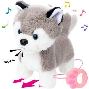 Hopearl Walking Husky Interactive Electronic Pet Musical Dog Toy Remote Control Leash Animated Puppy Singing Barking Wagging Tail Touch Recognition Gifts for Toddlers Birthday, Gray, 9''