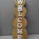 VHC Brands Tropical Wood Pumpkin Stack Welcome Wooden Sign Medium 24.5 X 8.25 X 3, Fall and Thanksgiving Home Decor for Tables and Shelves, Indoor Decorations for Tabletop