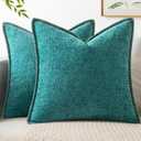 MIULEE Pack of 2 Couch Throw Pillow Covers 18x18 Inch Coastal Teal Farmhouse Decorative Pillow Covers with Stitched Edge Soft Chenille Solid Dyed Spring Pillow Covers for Sofa Bed Living Room