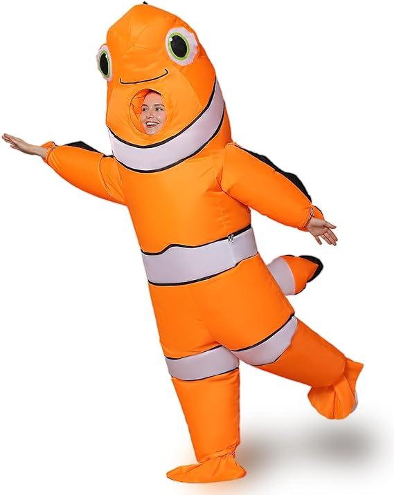 Halloween Inflatable Clownfish Costume Adult Size – Ocean Animal Blow Up Suit for Fun Parties and Events