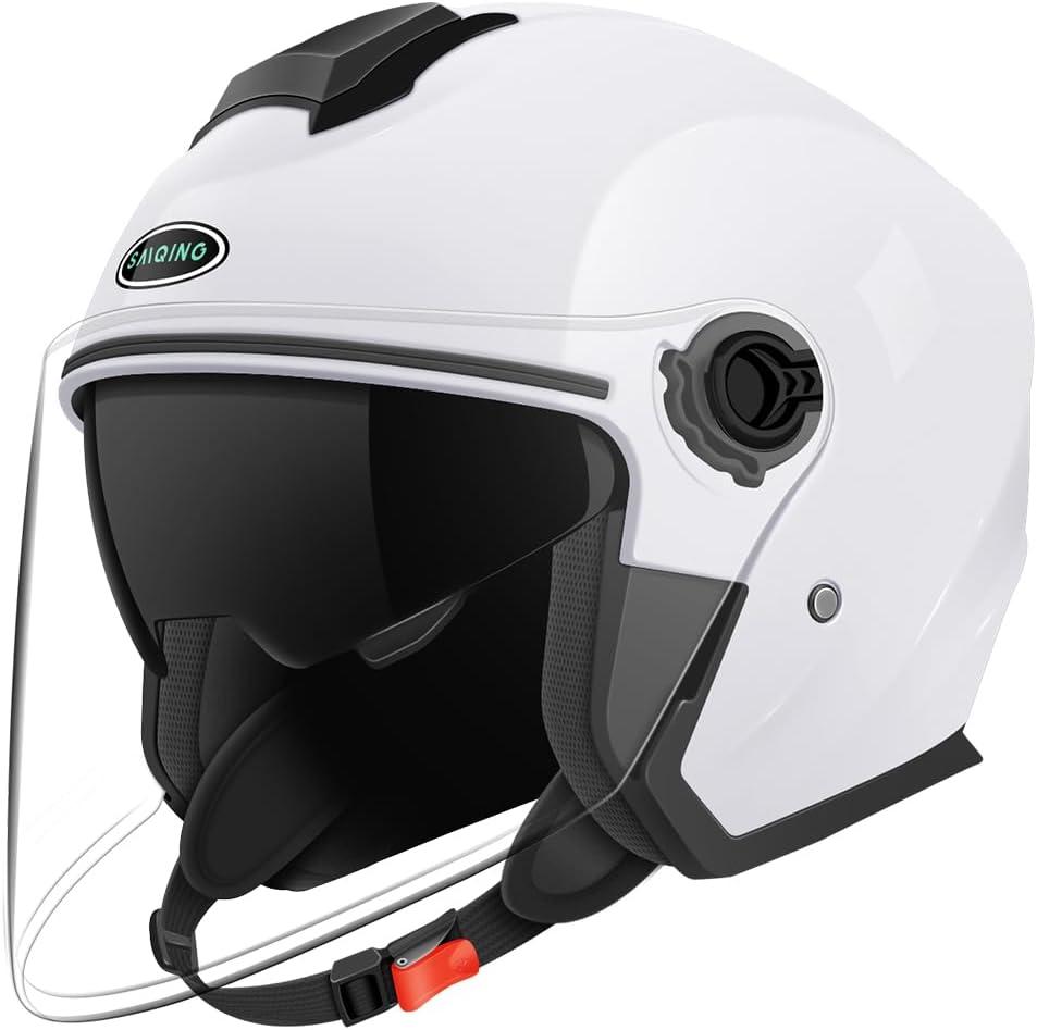 Motorcycle Open Face Helmet Adult 3/4 Half Helmets for Motor-Bike Scooter Biker Men Women DOT Approved (Medium, White)