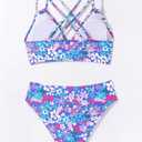 Tainehs Women's Push Up V Neck Bikini Sets Criss Cross Back Two Piece Bathing Suit (Blue, L)