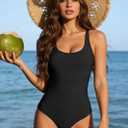 Zando Tummy Control Swim Suits for Women 2026 - Slimming One Piece Swimsuit Modest Bathing Suit Scoop Neck Swimwear (Black, L)