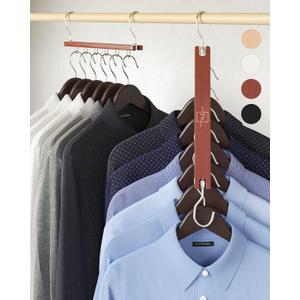 MORALVE Space Saving Hangers for Closet  4 Pack European Beechwood 6-Tier Shirt Organizer with 360 Swivel Hook  Collapsible Clothes Hanger for Closet Organization (Hangers Not Included) (Mahogany)