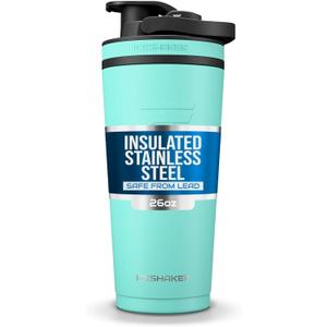 Ice Shaker Insulated Stainless Steel Shaker Bottle | 26oz, Mint | Cold for 30+ Hours | Insulated Cup with Twist-on Agitator | Odor-Free Bottle for Protein Shakes, Water, Smoothies, Cocktails