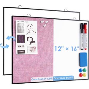 ARCOBIS Dry Erase Linen Board, 12"X16" Small Cork Board White Board Combination, Double-Sided Magnetic Bulletin Board for Wall, Vision Board for Home, Office, School, Pink