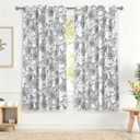 Renaiss 42 x 63 Inch Grey Floral Curtains for Bedroom Living Room Linen Texture Rose Flower Print Window Treatment Decorative Curtain Thermal Insulated Privacy Rod Pocket Window Drapes 2 Panels