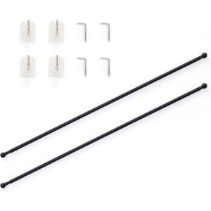 JINCHAN French Door Curtain Rods, No-Drill Adjustable Black Curtain Rods with Adhesive Hooks, 28-48 Inch Aluminum 2-Pack for Sheer & Tier Curtains