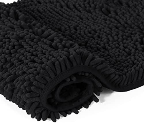 Lukery Chenille Bathroom Rugs Microfiber Bath Rugs Machine Washable Bathroom Mat Plush Bath Mats Winter Bathroom Rug Non Slip Washable Kitchen Rugs Door Mat Floor Mats (20"x32",Vintage Black)