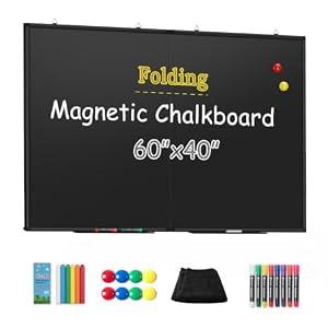 SELEAD Folding Magnetic Chalkboard 60 x 48 Inches - Black Aluminum Frame