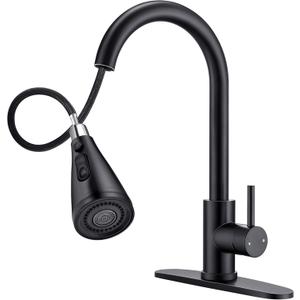 Modern Kitchen Faucets with 3 Modes and Pull Down Sprayer, Matte Black Stainless Steel High Arc Single Handle 360 Swivel Kitchen Sink Faucets 1 or 3 Hole for Farmhouse Laundry Camper Rv Bar
