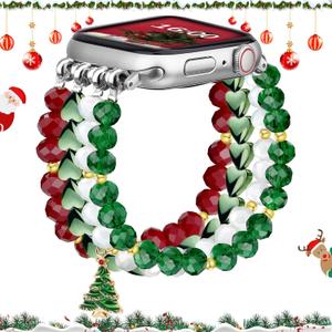 JR.DM Christmas Beaded Bracelet Band Women Compatible with Apple Watch 38mm 40mm 41mm 42mm(S10/11) Stretch Dressy Fancy Holiday Strap Wristband Replacement for iWatch Series 11/10/9/8/7/6/5/4/3/2/1/SE