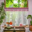 ARTMAGIC Boho Kitchen Window Curtains Classical Red Plaid Design Exquisite Embroidery Lace Sheer Curtains Rod Pocket for Half Window Bathroom Bedroom Living Room(Red,2pcs,27"x24")