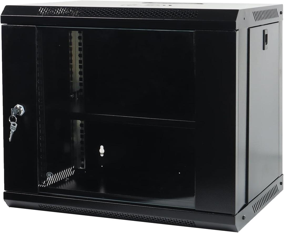 9U Wall Mount Network Server Cabinet with Glass Door, Locks, Removable Side Panels, for IT Equipment, A/V Devices
