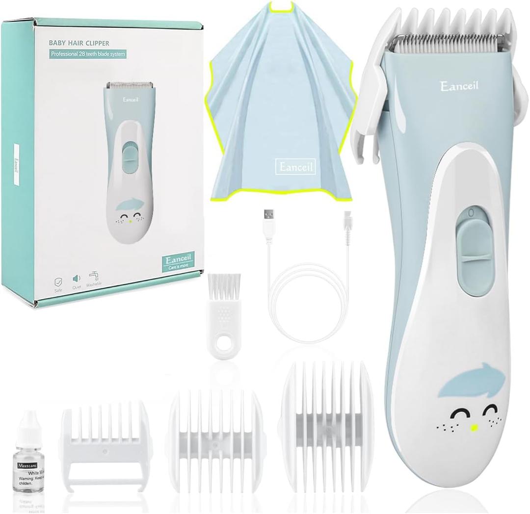 Baby Hair Clippers, Ceramic Blade Electric Kids Hair Trimmer, Ultra-Quiet Cordless Rechargeable Waterproof Haircut Kit for Kids & Adult