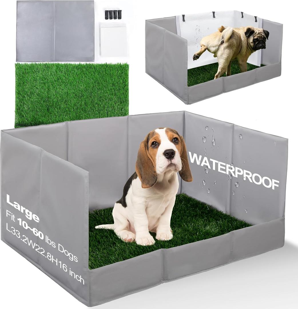 Dog Grass Pad with Tray Foldable Dog Litter Box High Walls, Odor Free Artificial Grass for Dogs Potty, Pee Pad Holder, Seamless, No Assembly, Waterproof, Easy Clean, Portable for Travel (Large for Dog 28" Length)
