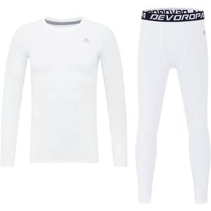 DEVOROPA Youth Boys Compression Shirts & Pants Kids Long Sleeve Undershirts Sports Leggings Athletic Base Layer Tights Set (Medium)