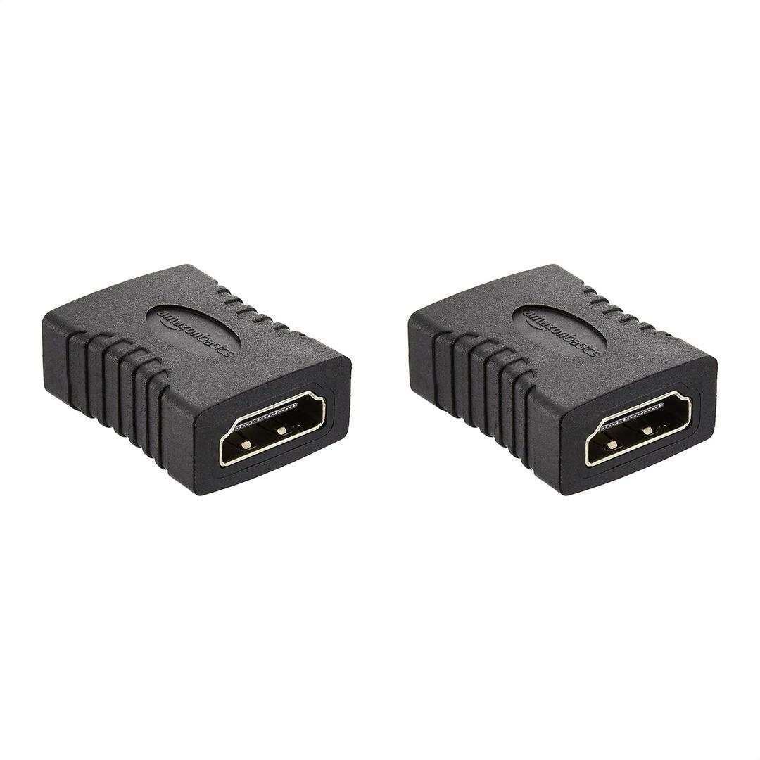 Amazon Basics HDMI Female to Female Coupler Adapter for 4K@60Hz Video (2 Pack), 29 x 22mm, Black