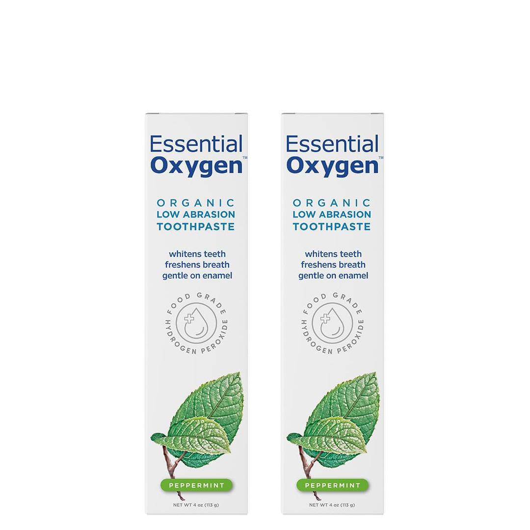 Essential Oxygen BR Certified Organic Toothpaste, for Whiter Teeth, Fresher Breath, Happier Gums, Tooth Sensitivity, Peppermint, 4 Ounce (Pack of 2)