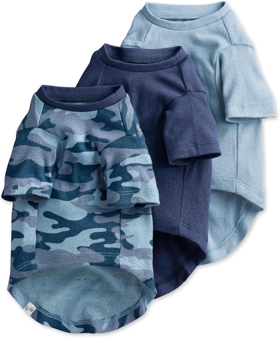 Pet Passion Toby 3-Pack 100% Organic Cotton Dog Short Sleeve T-Shirt Pet Tees for All Breeds, Navy Camo, Large (40-60 lbs)