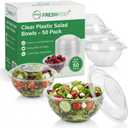 Mr Miracle Clear 48 Ounce Plastic Salad Bowls with Snap-On Lids. Pack 50. Airtight Disposable Salad Containers for Lunch, Meal Prep, Parties. Ideal as Disposable Salad Bowls with Lids
