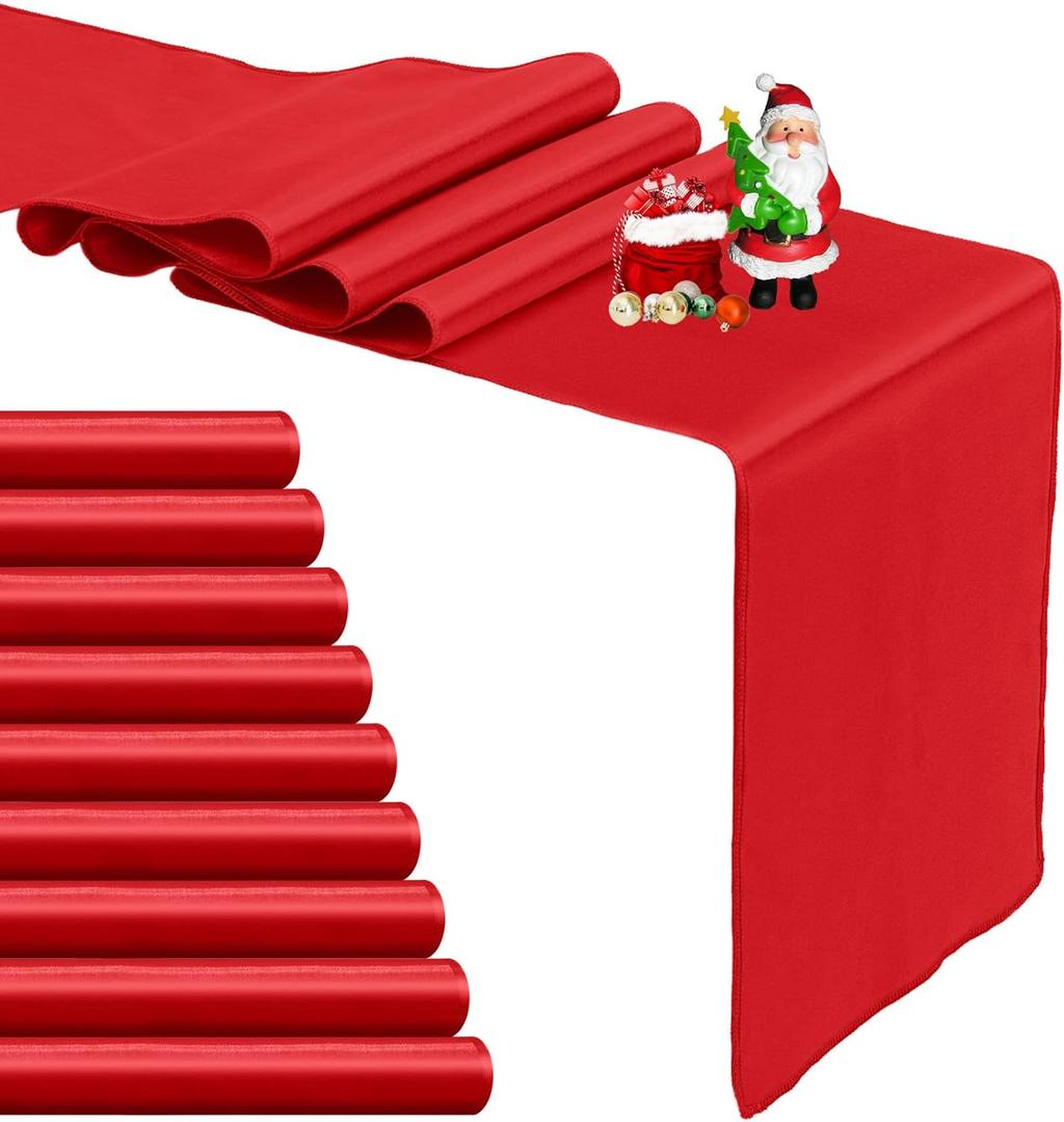 10-Pack Red Satin Table Runner 12 x 108 Inch Long Bright and Smooth Silk Fabric Table Runner for Wedding Banquet Birthday Party Decoration 10-Pack Red Satin Table Runner 12 x 108 Inch Long Bright and Smooth Silk Fabric Table Runner for Wedding Banquet Birthday Party Decoration