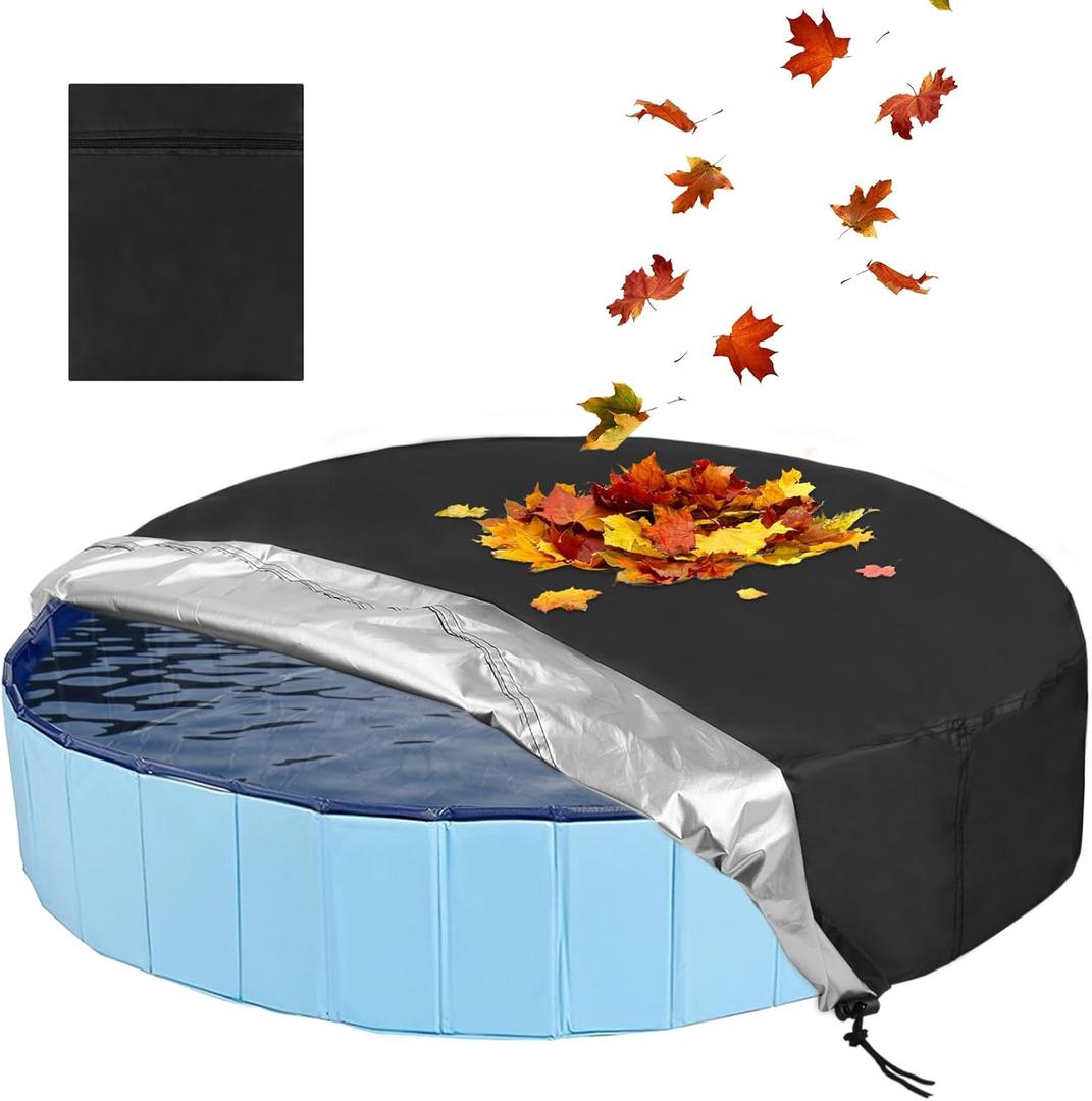 Rypet 63 inch Dog Pool Cover Foldable Round Pool Cover Pet Collapsible Swimming Pools Covers Portable Pet Pool Covers Pools Accessories for Dog Pool Bathing Tub