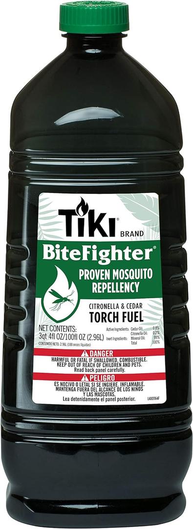 BiteFighter Mosquito Repellent Torch Fuel  3/4 Gallon (100 oz.), Citronella & Cedar Formula for Mosquito Repellency, Easy Pour Bottle, Use with Torches & Table Torches, Outdoor & Backyard Use