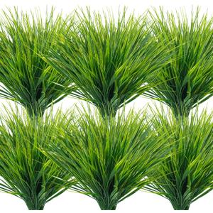 Uieke 12 Bundles Artificial Grass Plants Outdoor UV Resistant Fake Grass Plants No Fade Faux Plastic Plants for Outside Garden Window Box Planter Decor (Green)