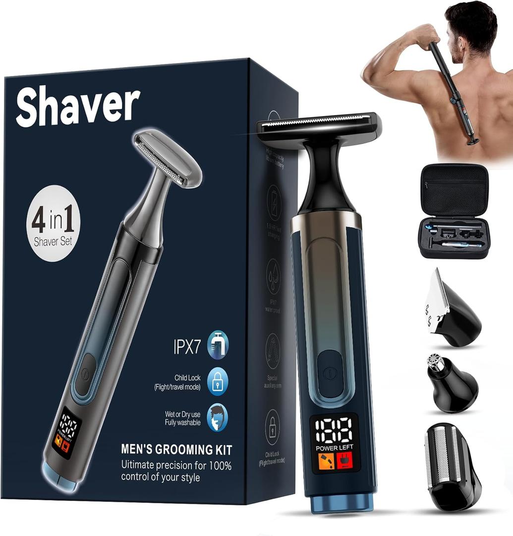 2025 Upgraded Back Shaver for Men, LED Display Mens Back Shaver with Travel Case, Rechargeable with Long Handle, Safety Lock, IPX7, Multi-Functional Back Trimmer for Men,(Dark Black)