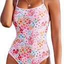 Womens One Piece Swimsuit Tummy Control Modest Bathing Suit Teen Girls Swim Suit Cute Floral Swimwear (Medium)