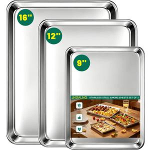 Stainless Steel Cookie Sheets for Baking Set of 3, Stainless Steel Baking Sheet, 9.3/12.5/16 Inch Sheet Pans, Non Stick, BPA Free, Dishwasher Safe, Durable and Easy Clean (Set of 3-9,12,16)